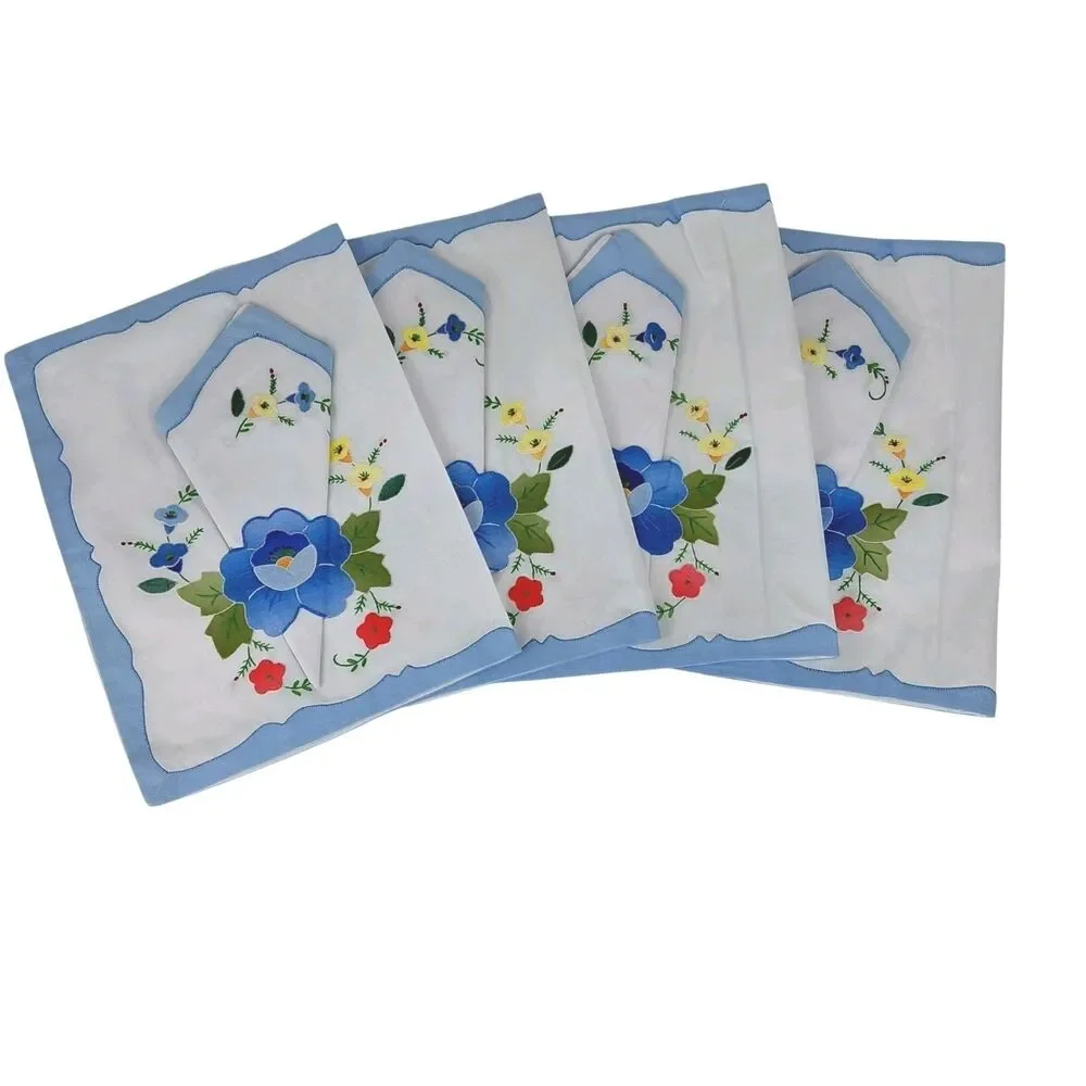 Linen Napkins & Placemats Floral Pocket Hand Made Floral Appliqué Set Of 4 New